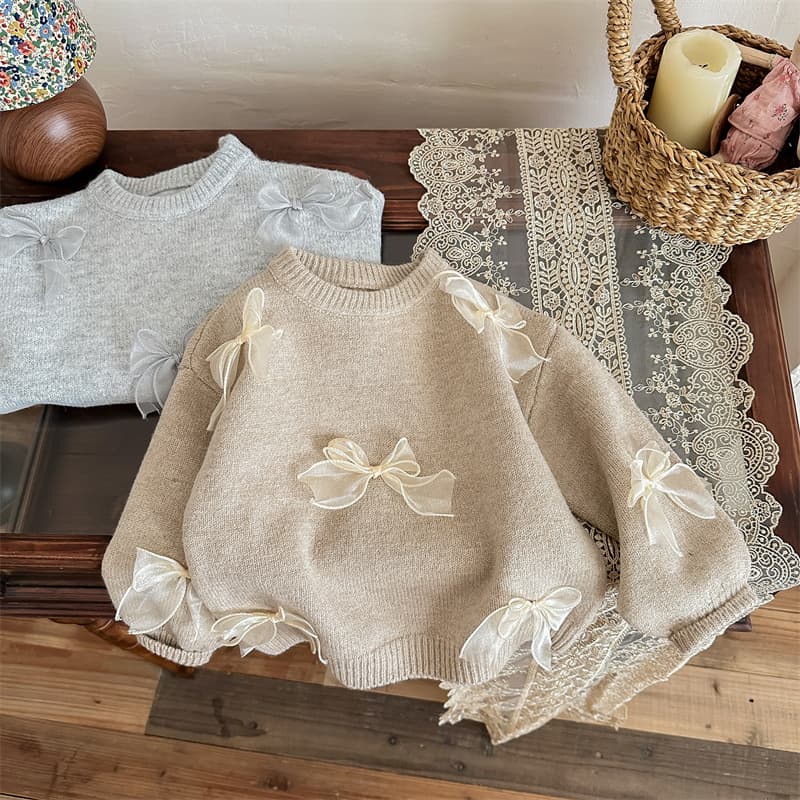 Autumn fashionable children's knitted sweater with bow, children's clothing, western style, Korean style 3