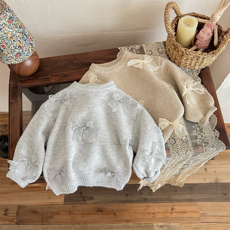 Autumn fashionable children's knitted sweater with bow, children's clothing, western style, Korean style