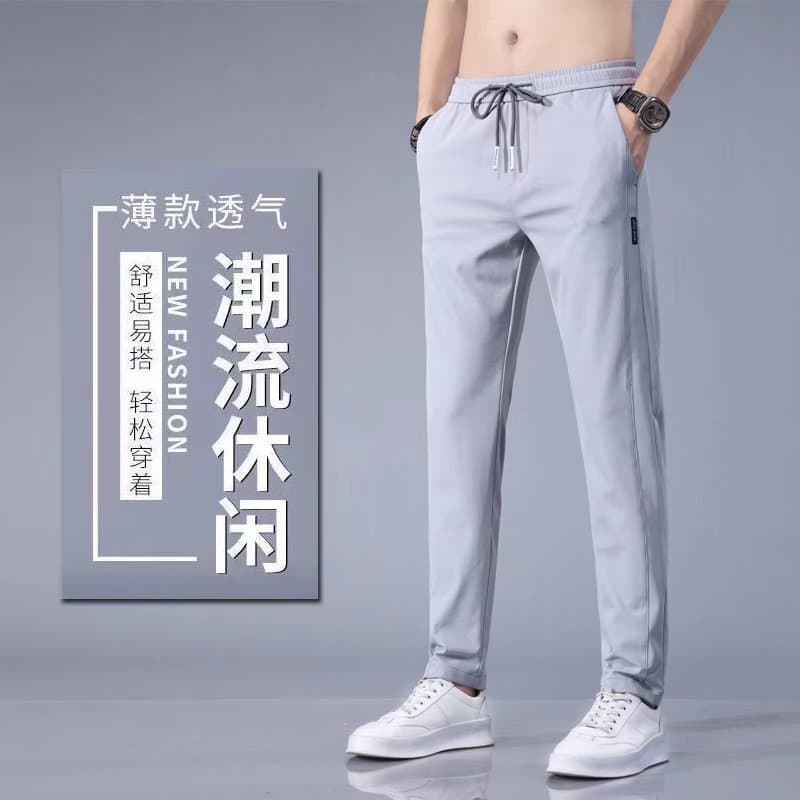Fashionable thin men's silk trousers, loose straight fit 3