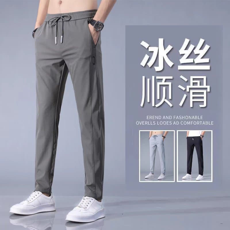 Fashionable thin men's silk trousers, loose straight fit 4