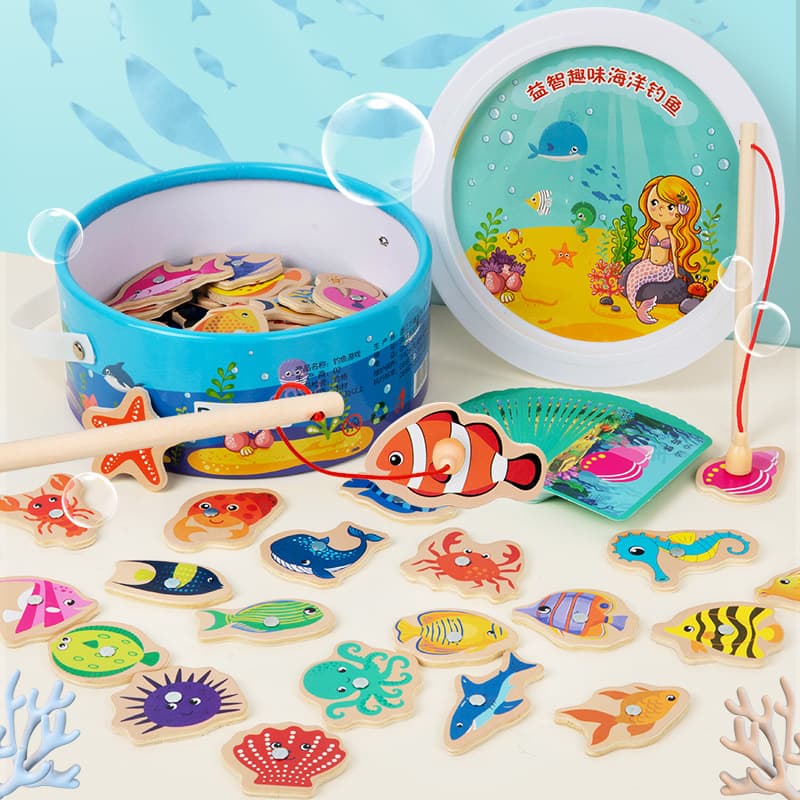 Children's magnetic teaching aids Montessori for fishing, interactive wooden toy for boys, early education, for children and parents, Birthday gift