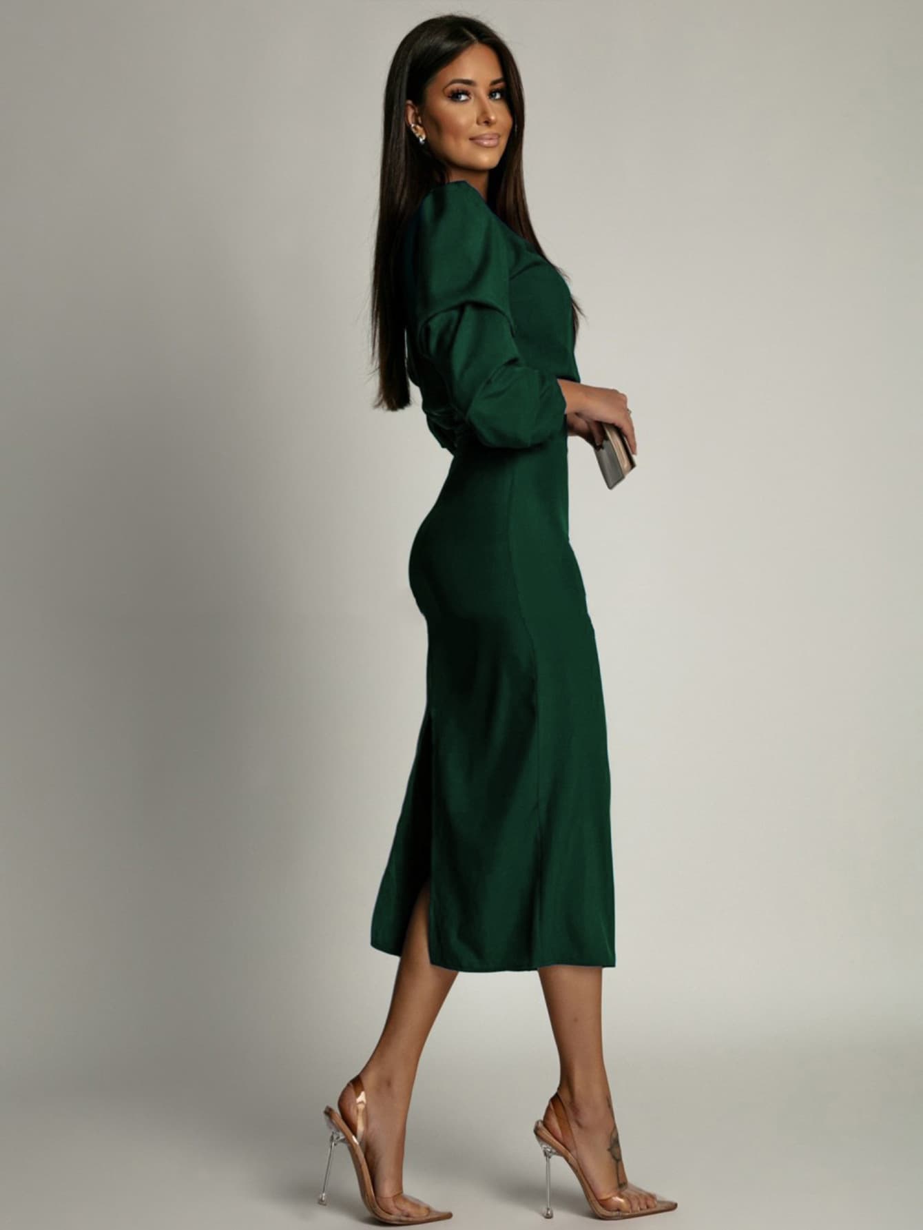 Demi-season elegant long-sleeve, evening dress, Amazon, V-neckline 5