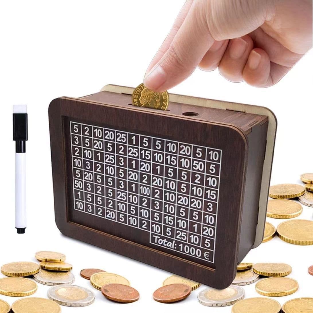 Cross-border hot style Money Box With Counter retro creative reusable wooden piggy bank 2