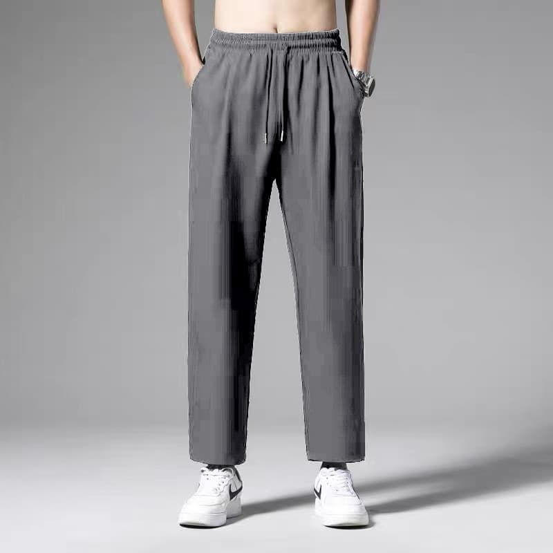 Warm solid elastic trousers, loose straight fit 3