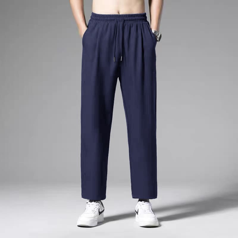 Warm solid elastic trousers, loose straight fit 4