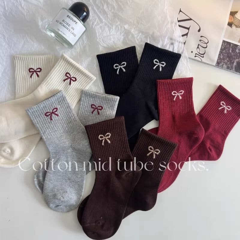 Children's demi-season sports trend knee socks with bow, mid-length, for teenagers 2