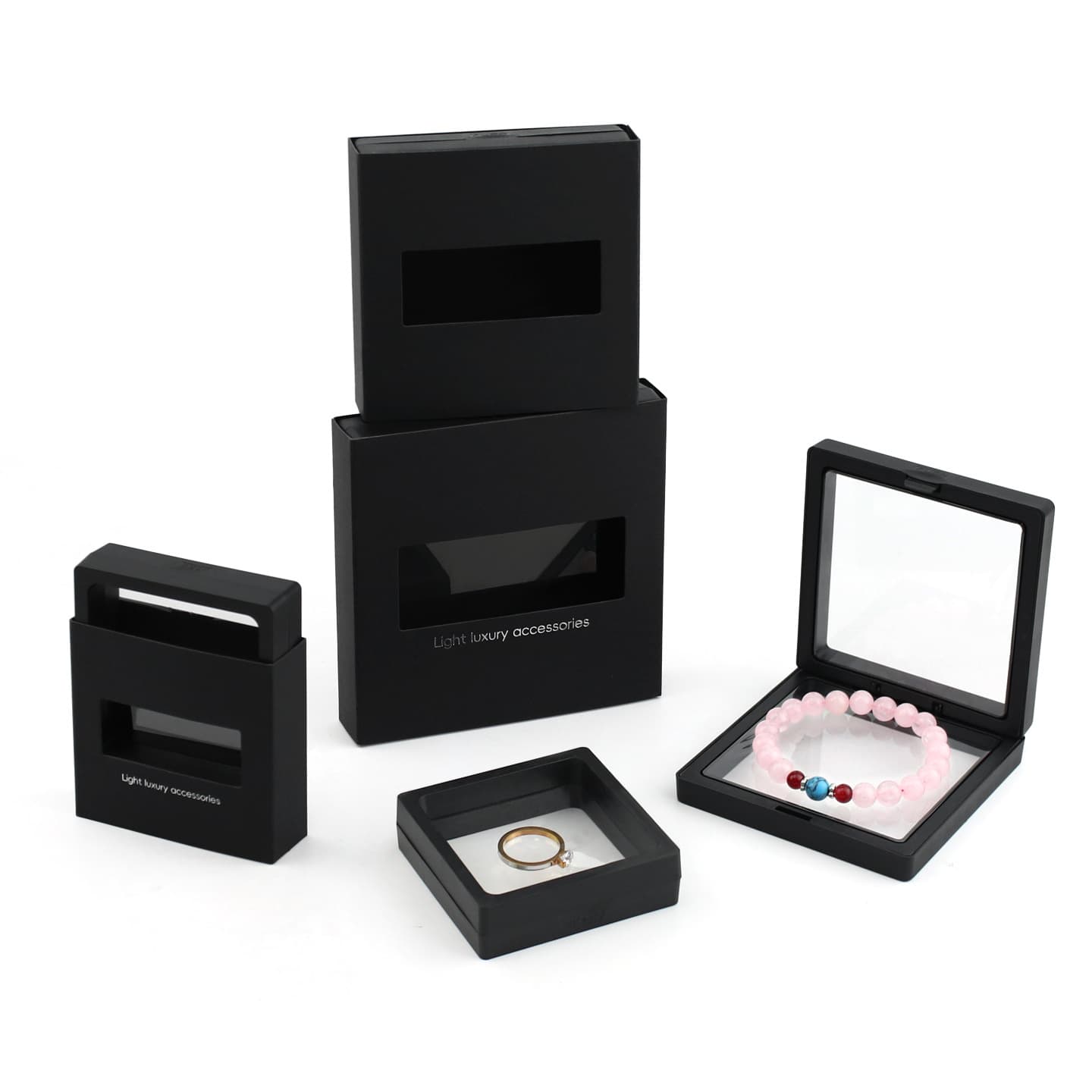 Ring, earrings, necklace, transparent nail stickers, jewelry, box, pack 4