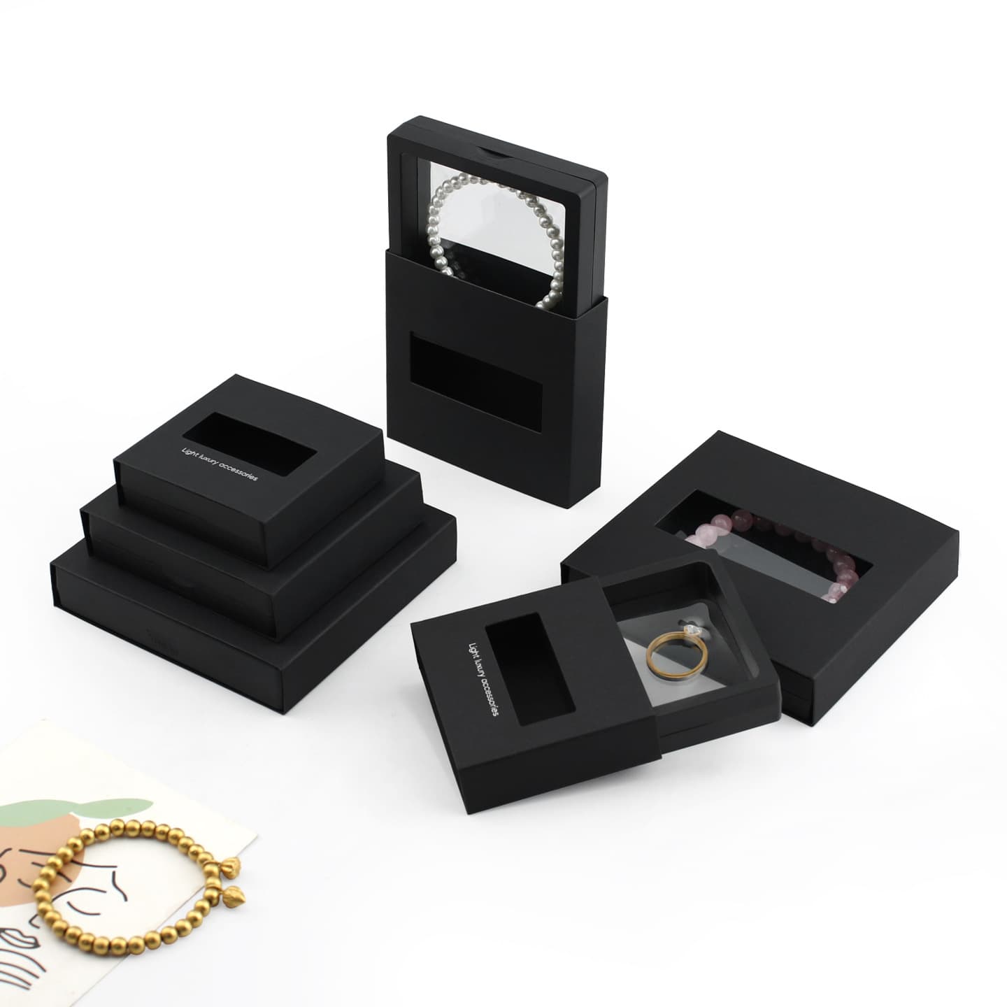 Ring, earrings, necklace, transparent nail stickers, jewelry, box, pack