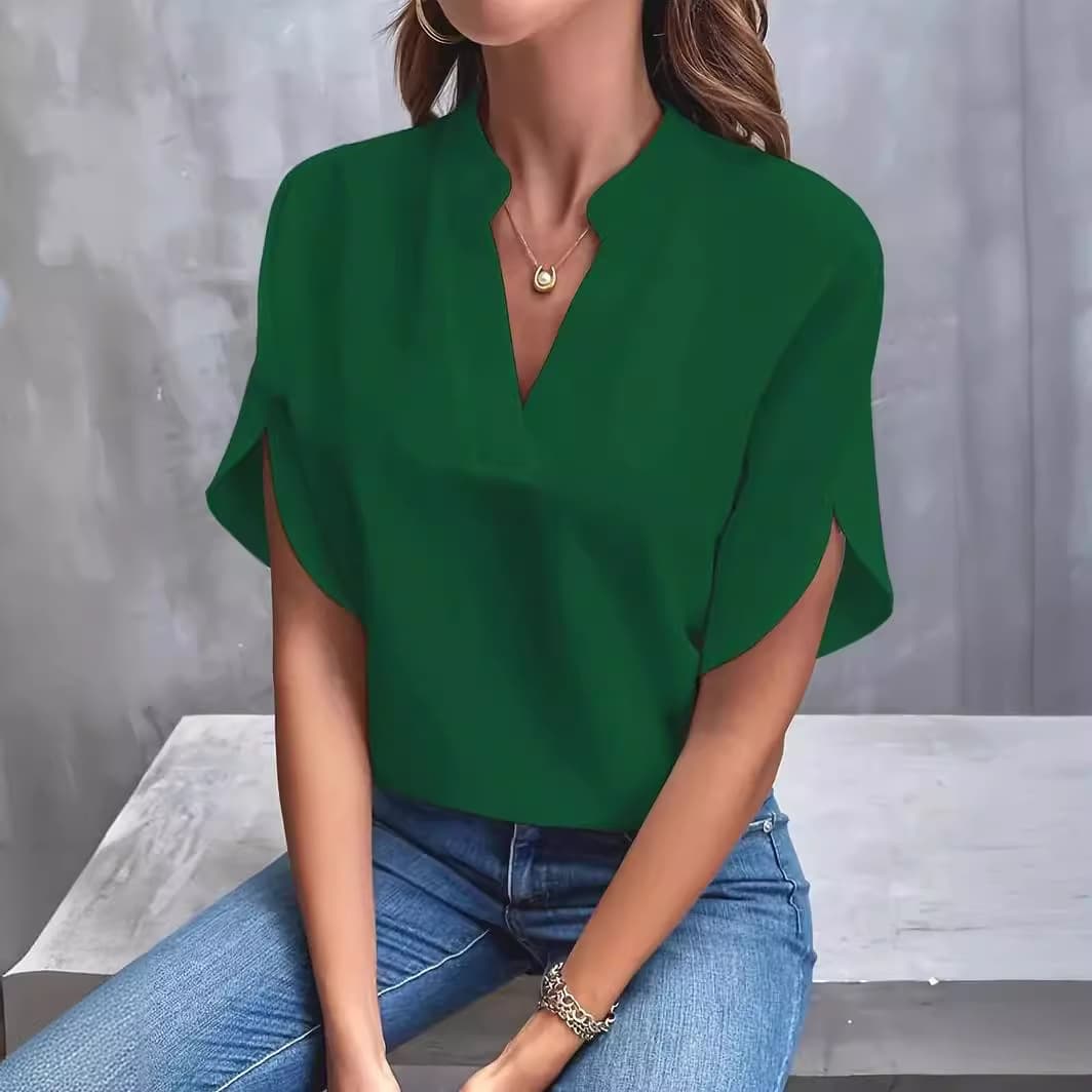 (Cross-border trading), summer solid color shirt for leisure, European style, V-neckline, loose fit 3
