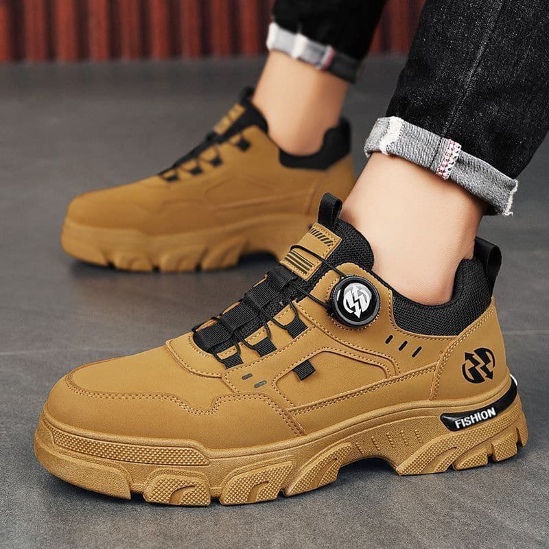 Men's shoes 2026 spring new low-top slip-on rotating button sports and leisure trendy shoes outdoor waterproof work shoes 2