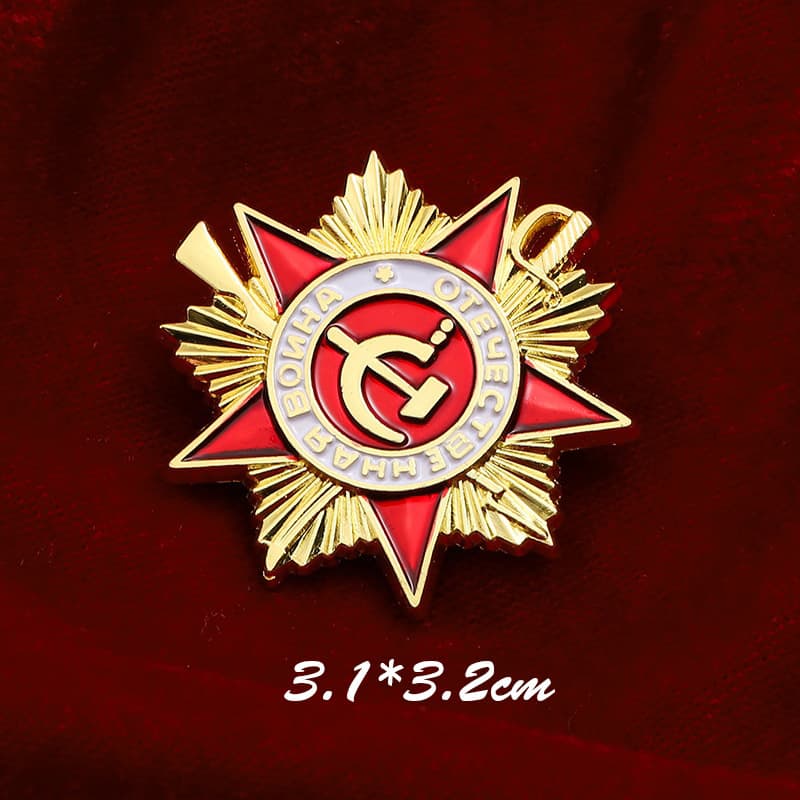 Russian Double-Headed Eagle Badge Soviet Sickle and Hammer Medal of the Patriotic First Class Red Five-Pointed Star Metal Brooch Trend 4