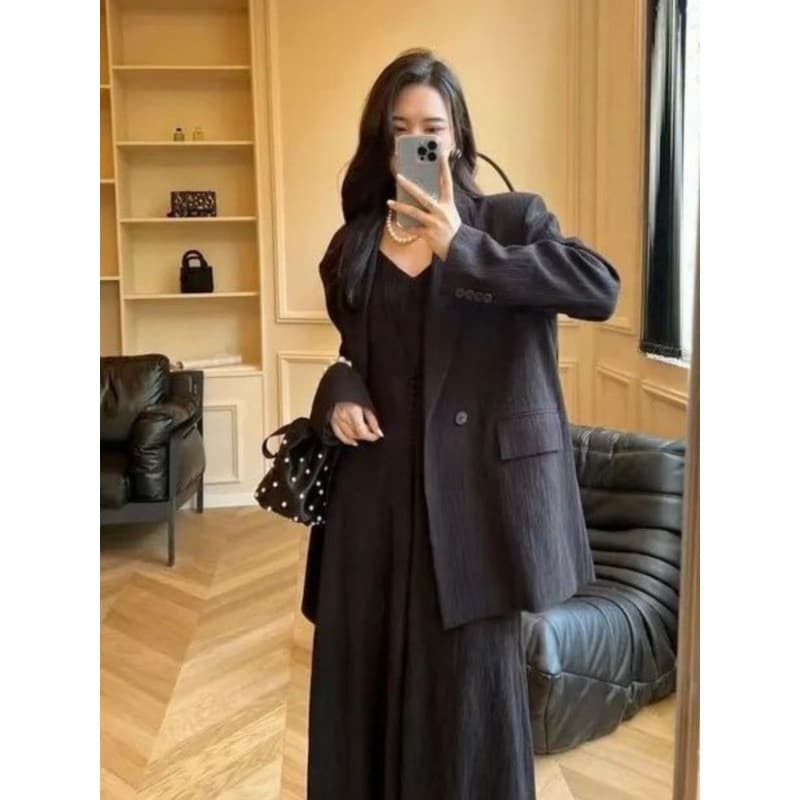 Classic suit, set, autumn slip dress for leisure, skirt, elegant jacket, high-quality style, bright catchy style 4