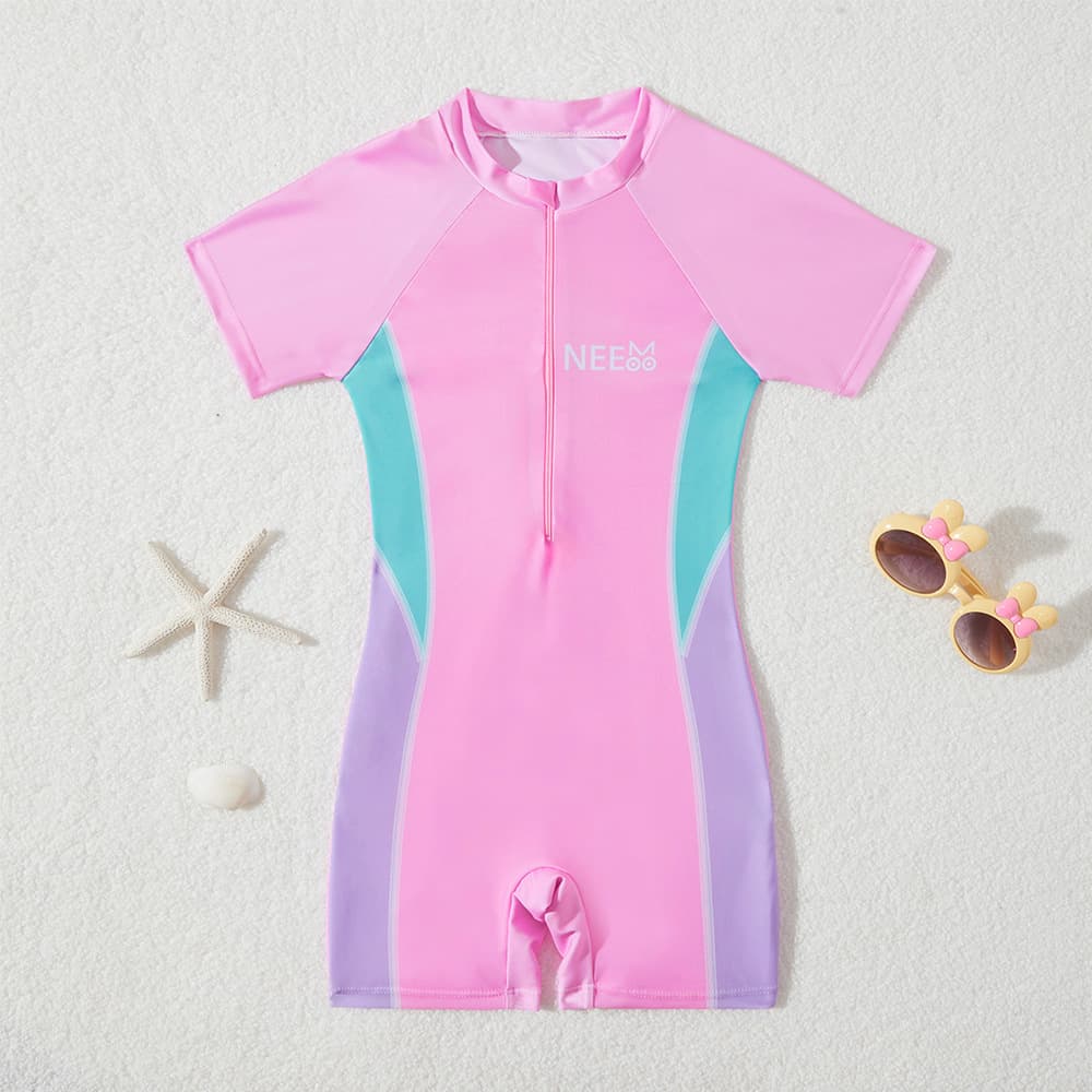 (Cross-border trading), children's swimwear, cartoon overall, sun protection, with short sleeve 4