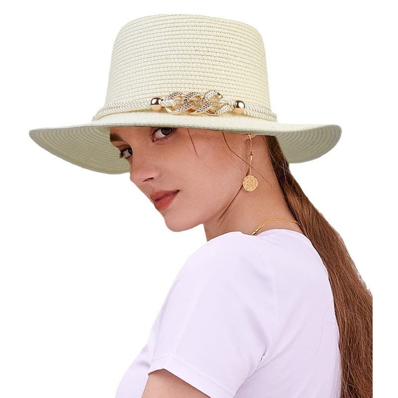 Travel summer fashionable beach sun hat pearl, flowered, European style 5