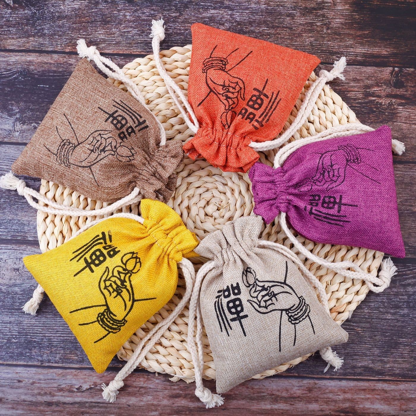 Jewelry, bracelet walnut, pack, rosary with round beads, cotton storage bag, cloth bag, cotton and linen 4