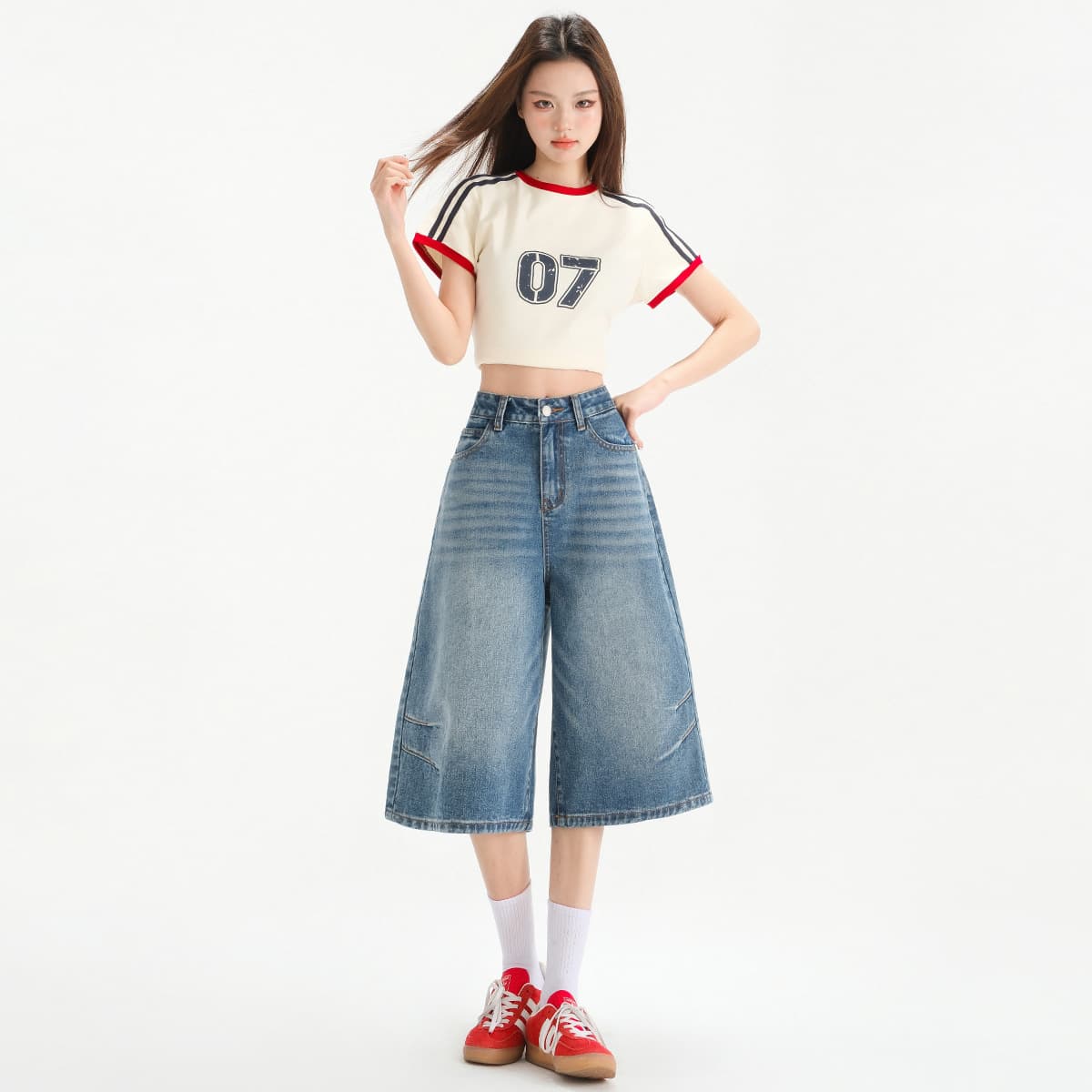 Jeans, summer fitted small trousers, loose fit, high waist, for teenagers 3