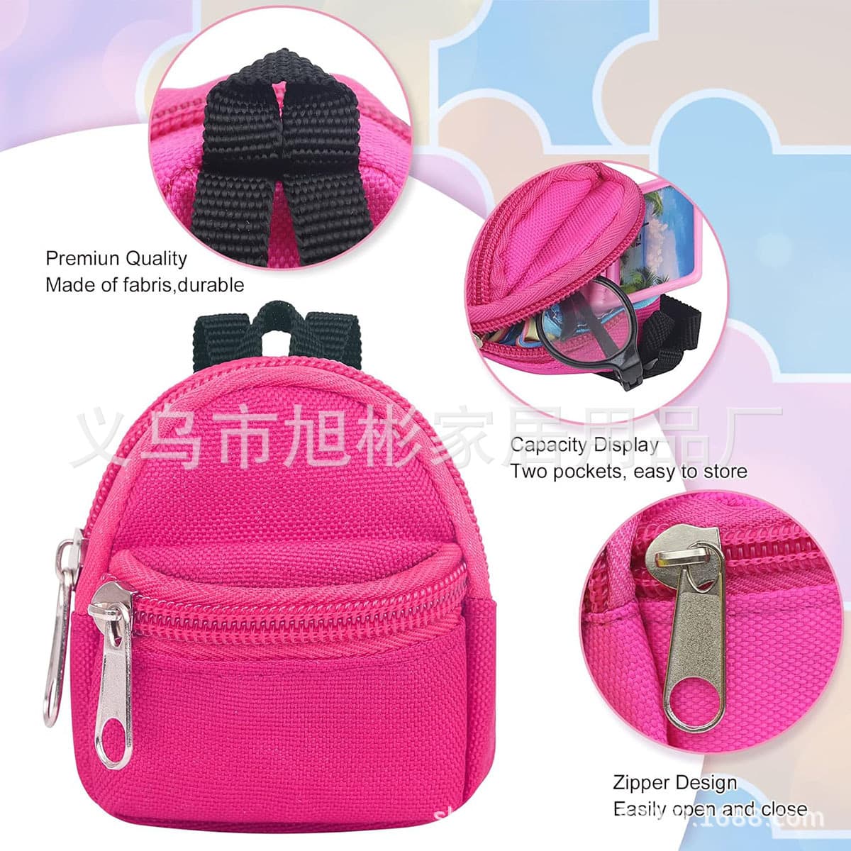 Wallet with zipper, pendant, school bag, key bag, small keychain, backpack, doll, worn on the shoulder 3