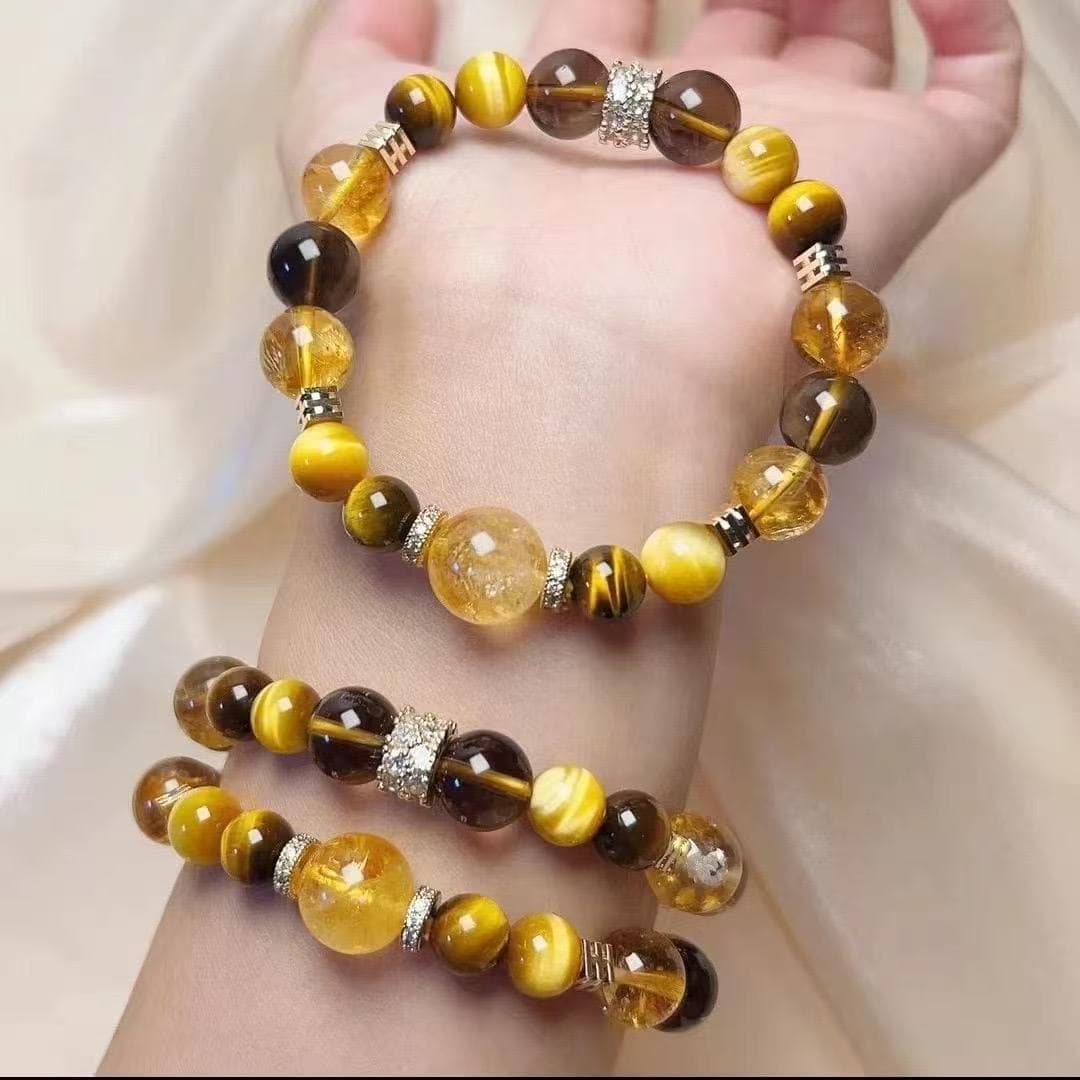 Jinba’s hot money style yellow tiger eye golden tiger eye imitation yellow tower crystal tea crystal design crystal bracelet beaded light luxury hand 3