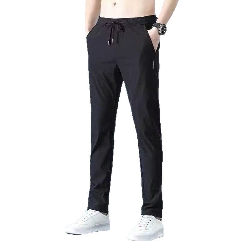 Thin silk men's casual trousers, on elastic band, loose straight fit, oversize 5
