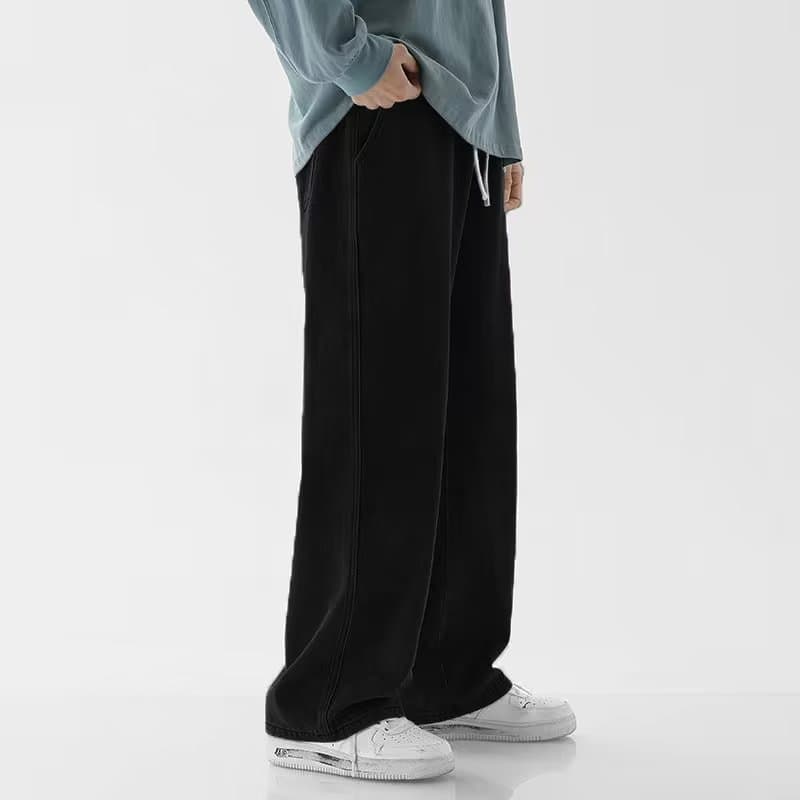 Tide, summer Japanese retro jeans, trend fashionable trousers, elastic waist, loose straight fit 2