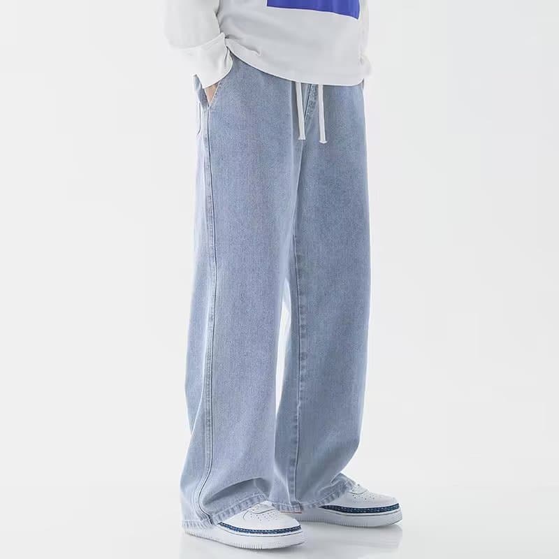 Tide, summer Japanese retro jeans, trend fashionable trousers, elastic waist, loose straight fit 4