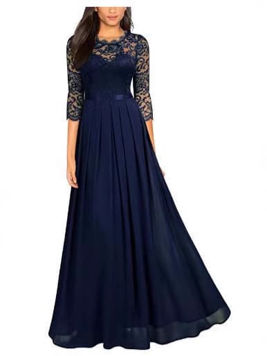Evening dress, lace shiffon long skirt with a round collar, 2023, Aliexpress, European style 2