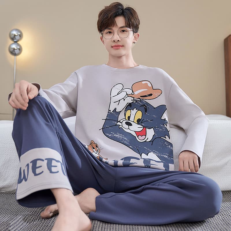 Demi-season pijama, cotton cartoon autumn long-sleeve, thin set for students, for teenagers, for secondary school 3