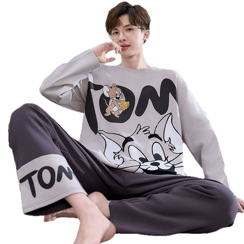 Demi-season pijama, cotton cartoon autumn long-sleeve, thin set for students, for teenagers, for secondary school 5