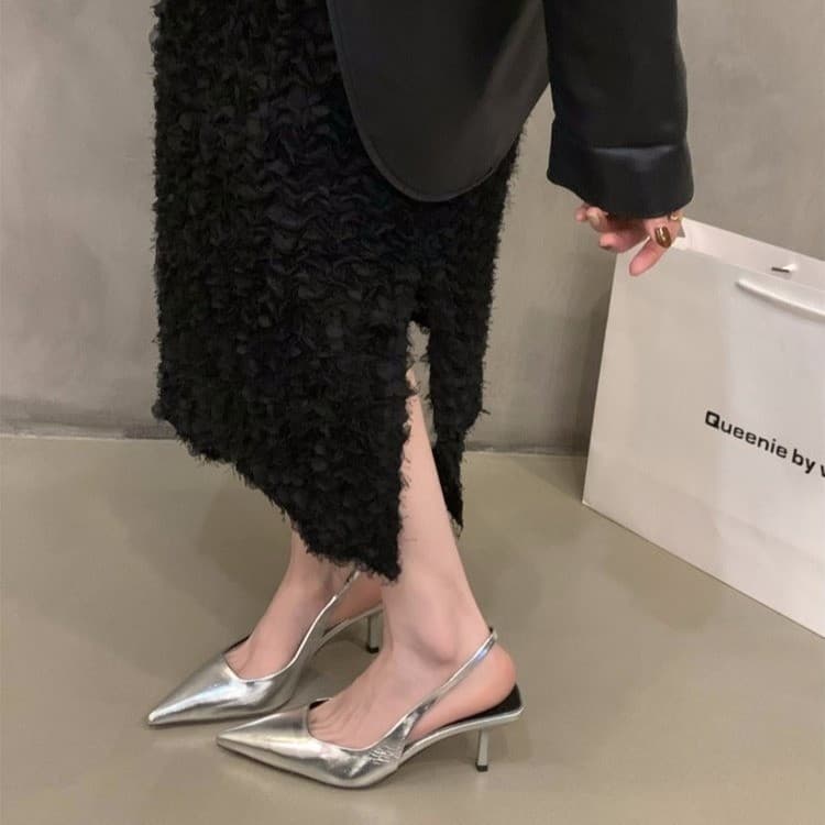 Exclusive elegant golden sandals, summer high heels pointed-toe, shoes, french style, closed toe, Collection Year 2025 4