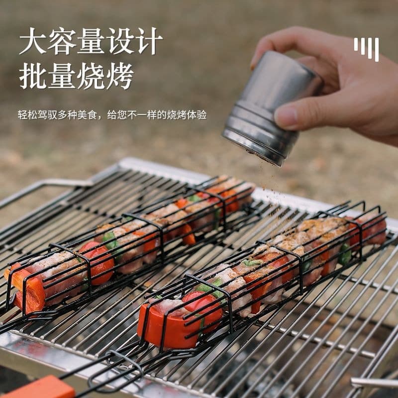 FCM certified outdoor wooden handle barbecue cage camping barbecue barbecue tool non-stick barbecue net picnic BBQ barbecue 3