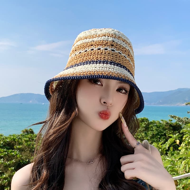Summer ethnic straw beach breathable woven hat solar-powered, ethnic style, beach style 2