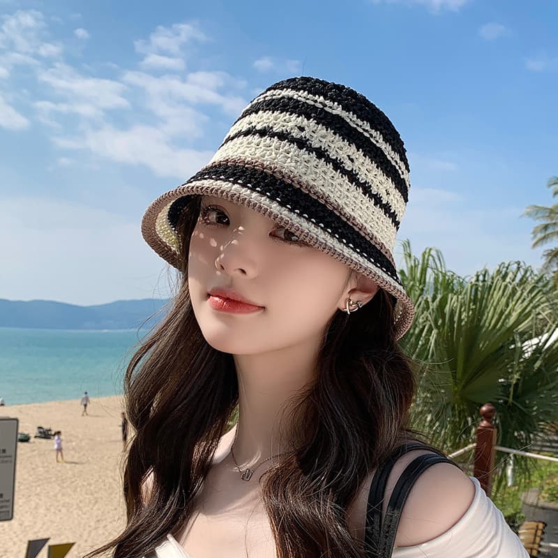Summer ethnic straw beach breathable woven hat solar-powered, ethnic style, beach style 4
