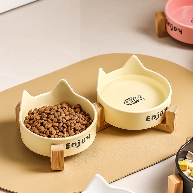 Pet bowl, drinking bowl, cat food bowl, integrated dog bowl and food bowl, not easy to knock over, cat bowl, cat food bowl, ceramic