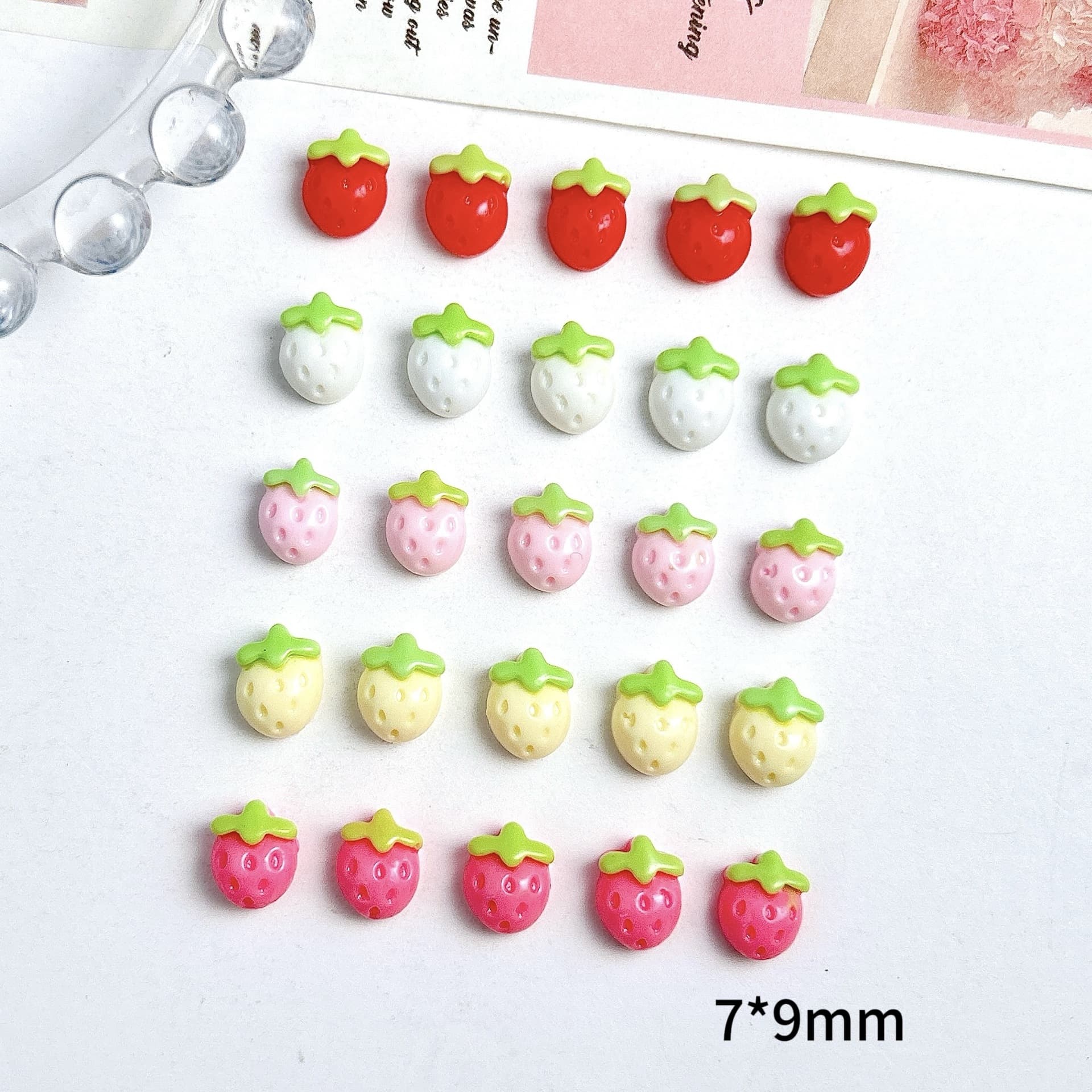 Small cream strawberry with accessories, hairgrip handmade, hair rope, fridge magnet, phone case