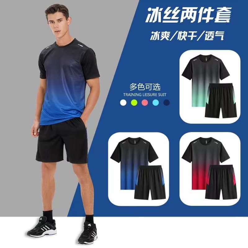 Body-friendly silk summer sports suit for gym, basketball short sleeve T-shirt, set for training, for running 4