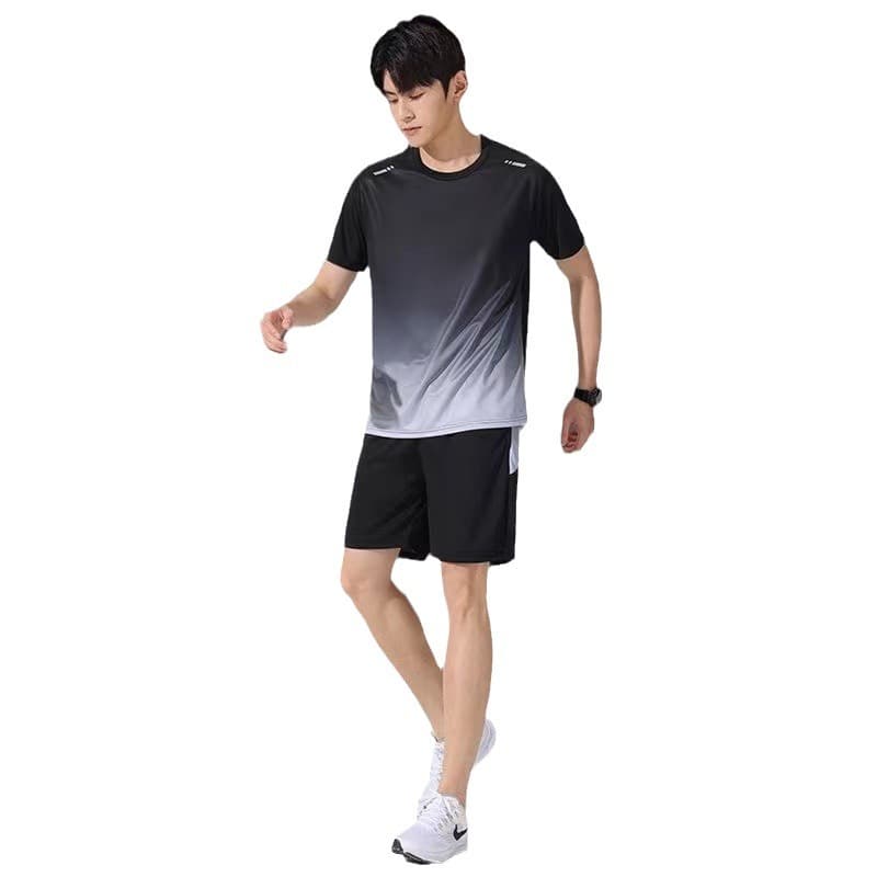 Body-friendly silk summer sports suit for gym, basketball short sleeve T-shirt, set for training, for running 5