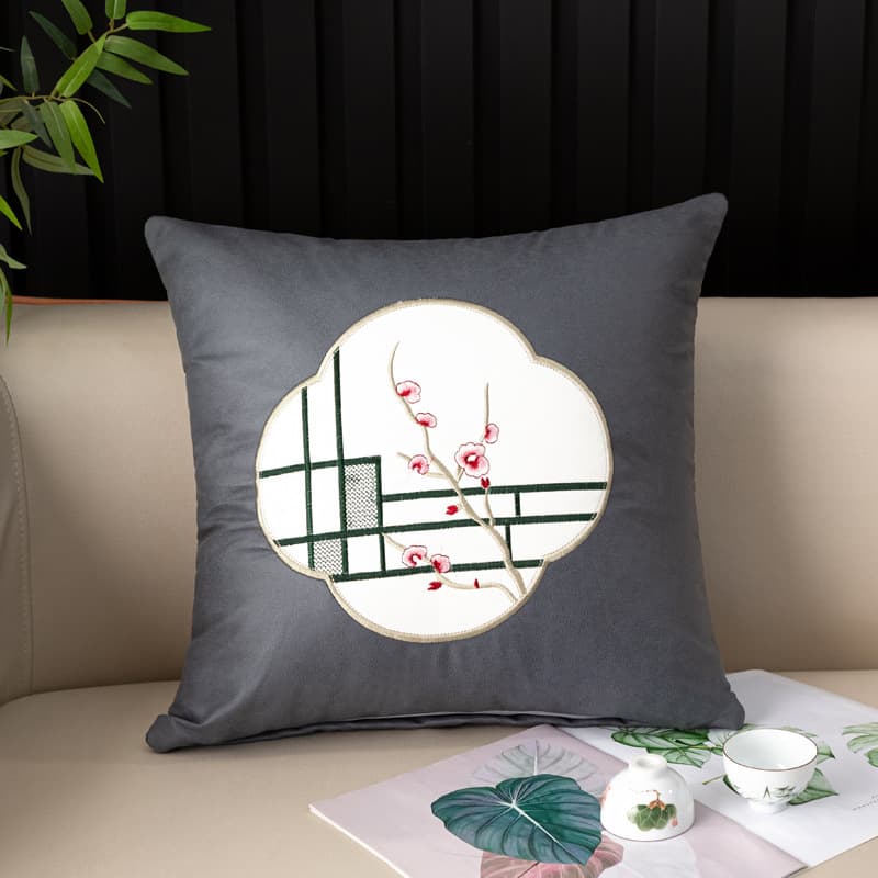 Technology cloth skin embroidery plum pillow pillow set home with decorative living room sofa waterproof cushion office chair waist pillow 2