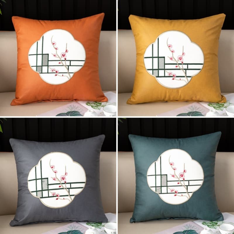 Technology cloth skin embroidery plum pillow pillow set home with decorative living room sofa waterproof cushion office chair waist pillow
