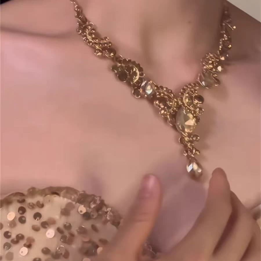 (Cross-border trading), red earrings drop-shaped, necklace, chain, set, accessory for bride, light luxury style, high-quality style 5
