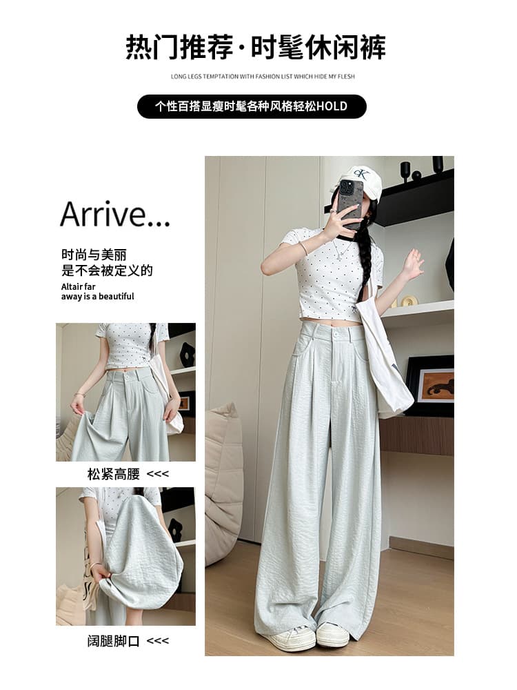 White suit, thin trousers for leisure, high waist, loose straight fit, for teenagers 3