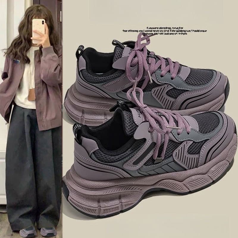 Fashionable purple universal sports casual footwear platform for leisure, women's style, 2025 years, height increasing 4