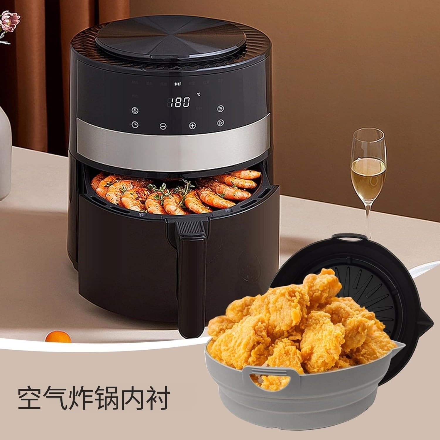 Cross-border household air fryer silicone baking tray food grade high temperature resistant foldable round air fryer lining 2