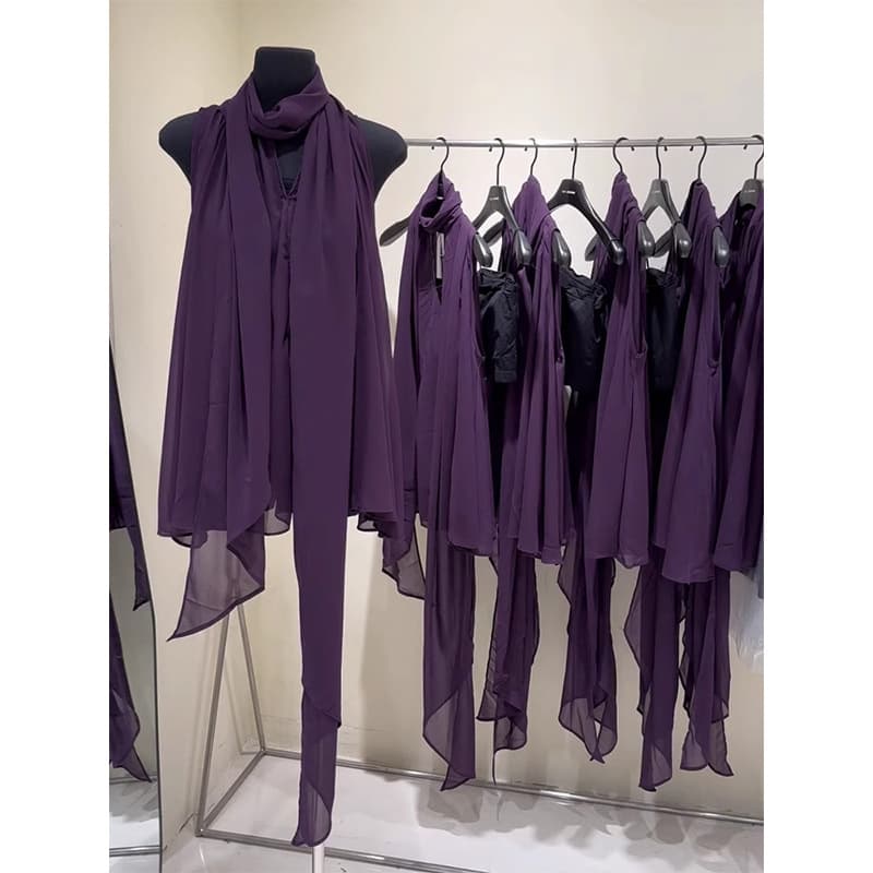 Summer shiffon design purple shirt sleevless, french style, trend of season 2
