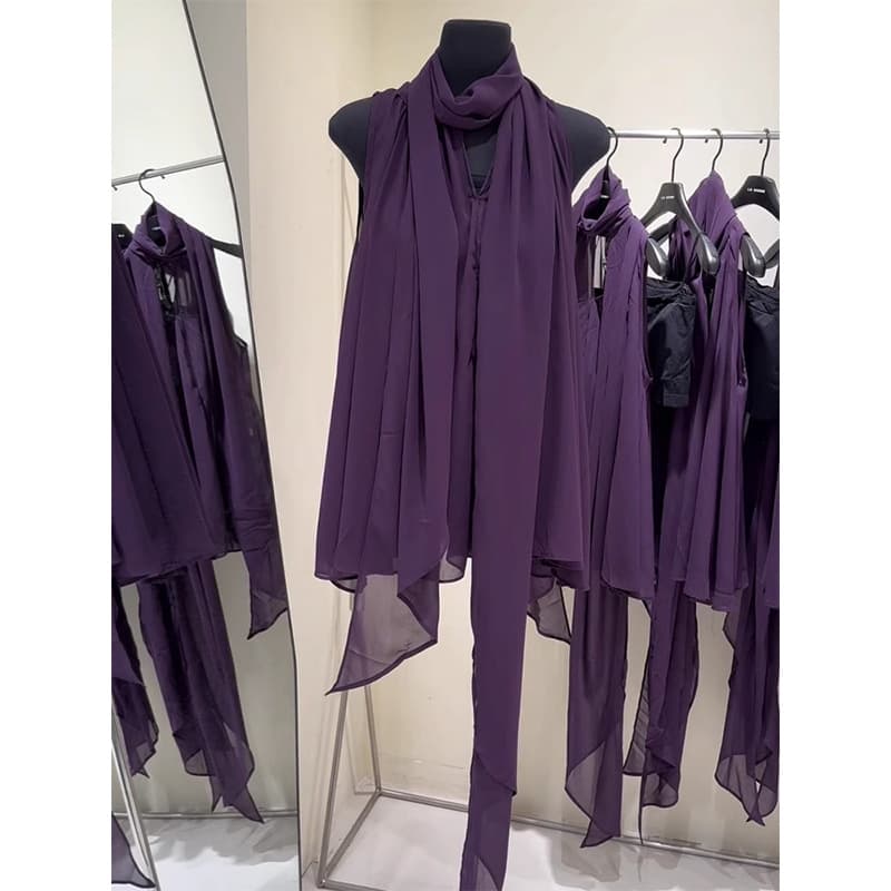 Summer shiffon design purple shirt sleevless, french style, trend of season 3