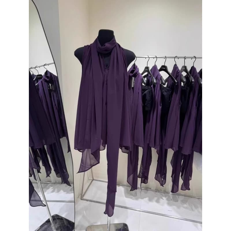 Summer shiffon design purple shirt sleevless, french style, trend of season 4