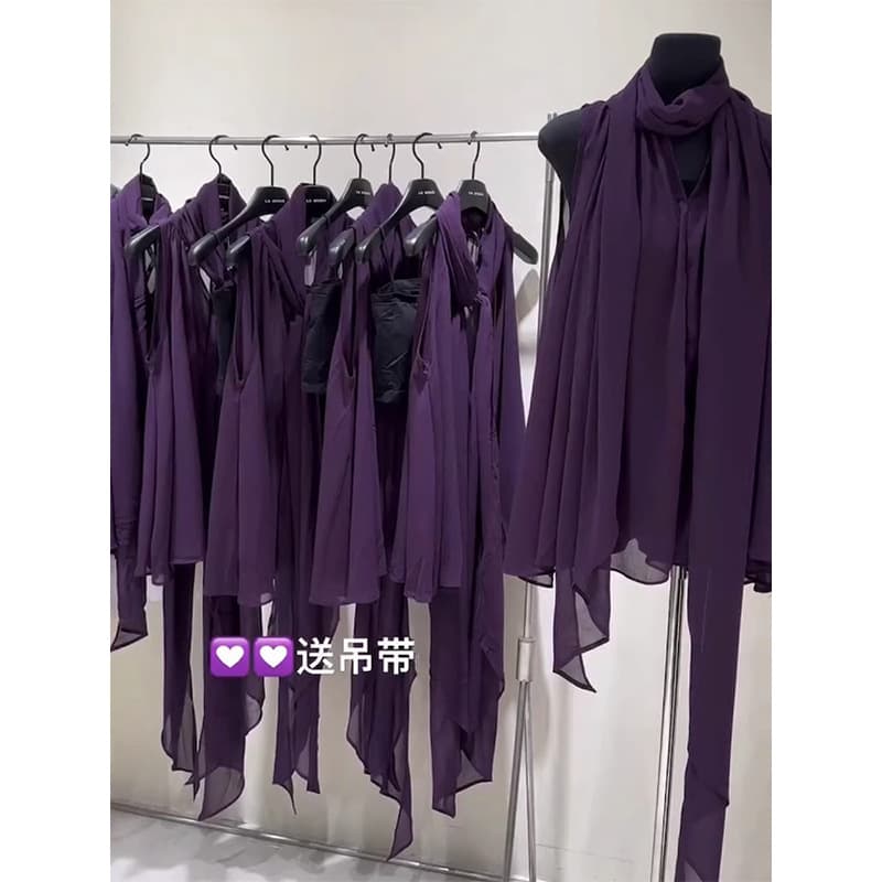 Summer shiffon design purple shirt sleevless, french style, trend of season 5