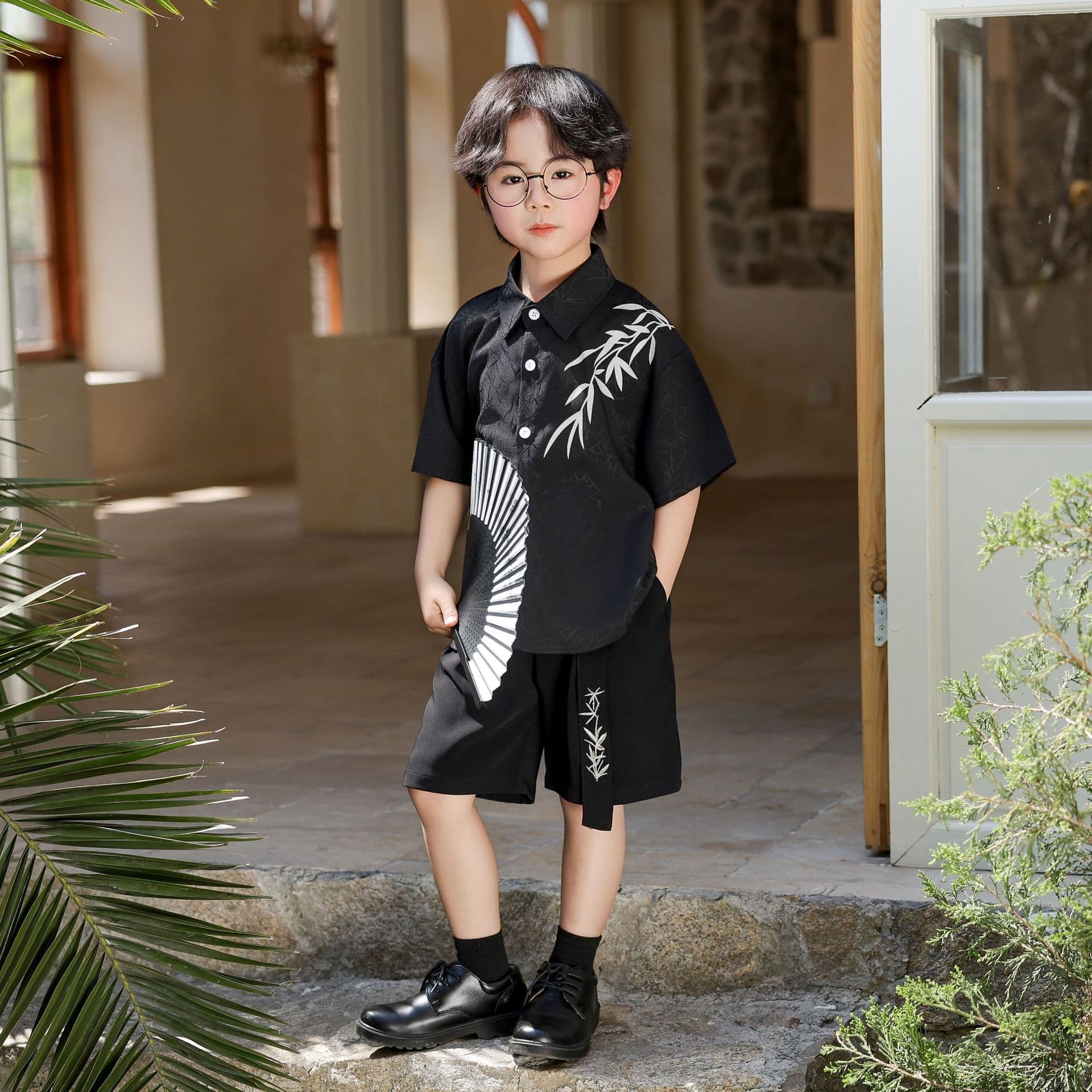 Children's shirt for boys, dress, set, suit, Chinese style, with short sleeve, children's clothing 3
