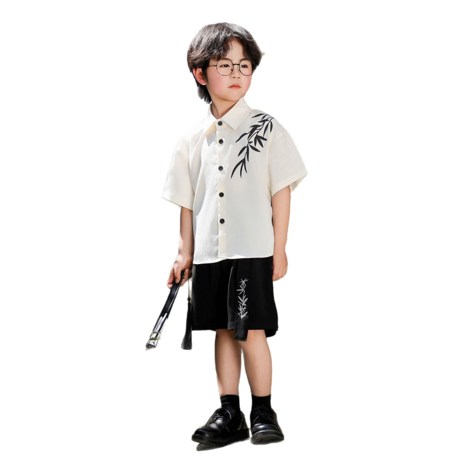 Children's shirt for boys, dress, set, suit, Chinese style, with short sleeve, children's clothing 5