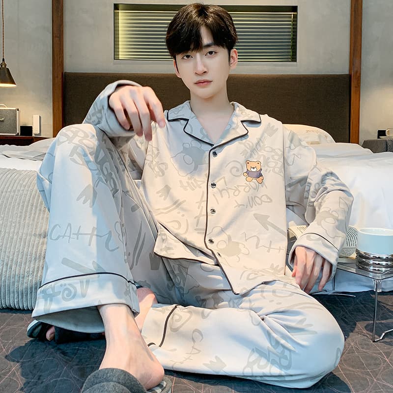 High-end high quality pijama, men's autumn long-sleeve, demi-season set, men's style, plus size 4