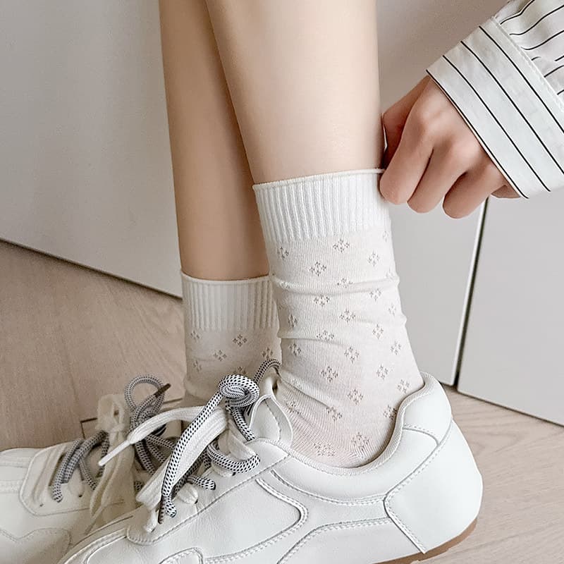 Trend cream cotton summer thin knee socks, mid-length 4